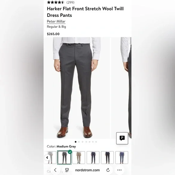 Peter Millar Pants Mens 38R Grey Harker Wool Stretch Flat Front Dress Slacks NWT